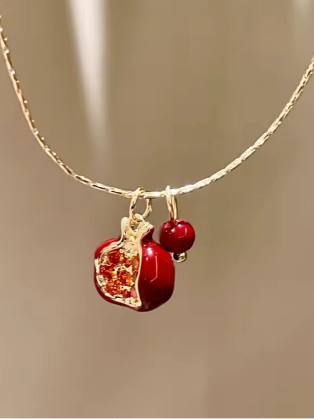 Golden Red Pomegranate Pendant Necklace